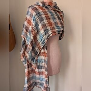Not Perfect Linen Scarf Blue Brown Checks